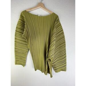 LAFAYETTE 148 Tiller Pleated Crinkle Asymmetrical Top Green Pullover XL *read*
